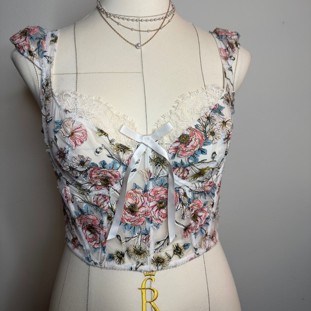 Victoria's Secret Floral Lace Bralette - Cream, Pink, and Blue